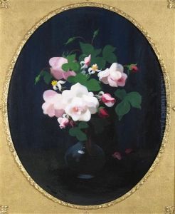 Still Life Of Roses In A Glass Vase by Stuart James Park