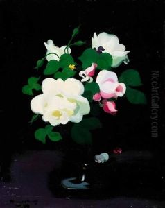 White And Pink Roses In A Vase by Stuart James Park