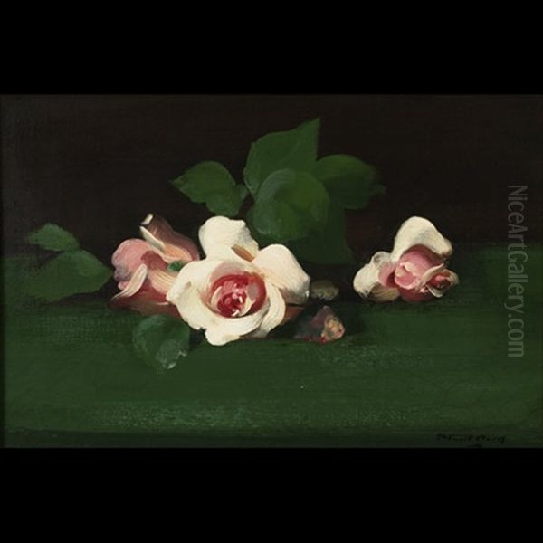 Pink Roses On A Green Ground - view 1