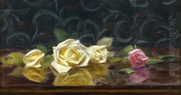 A Still Life Of Pnk And Yellow Roses - view 1