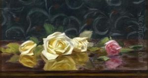 A Still Life Of Pnk And Yellow Roses by Stuart James Park