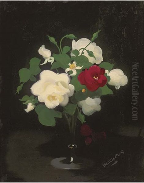 Red And White Flowers In A Glass Vase - view 1