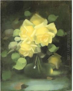 Yellow Roses In A Flask Bottle Yellow Roses In A Flask Bottle