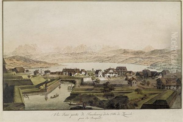 Vue D'une Partie De Fauxbourg De La Ville De Zurich Prise Du Rempart E Zurch - view 1