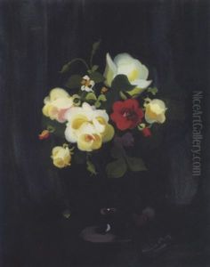 Still Life Of Roses In A Glass Vase by Stuart James Park