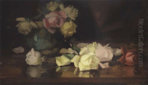 Still-life Of Roses In A Blue Vase - view 1