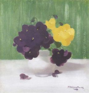 Still Life Of Purple And Yellow Pansies by Stuart James Park