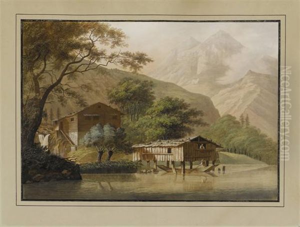 Fishing Huts At Lake Brienz - view 1