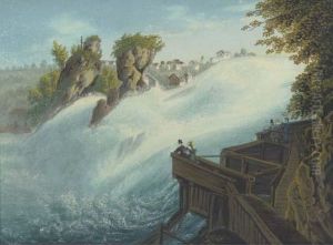 Figures Observing A Waterfall, Thought To Be At Schaffhausen On The Rhine
