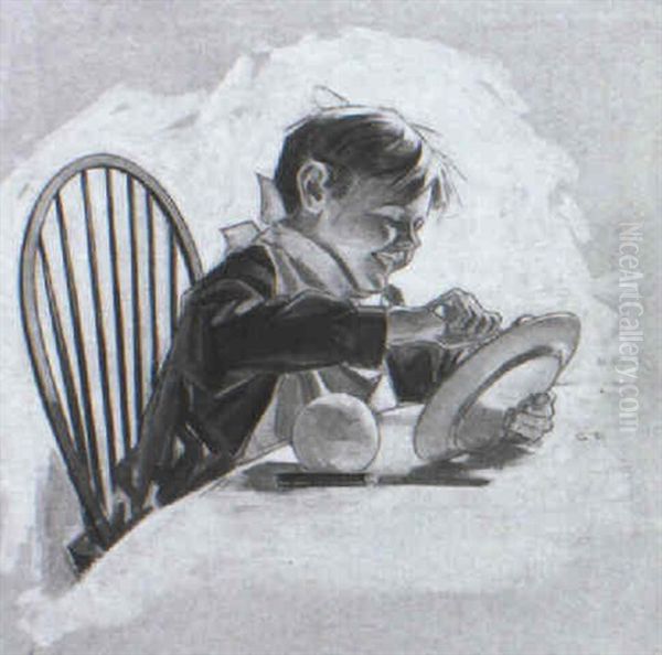 Young Boy Eagerly Eating - view 1