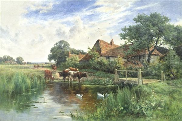 Cattle Watering Beside A Farm - view 1