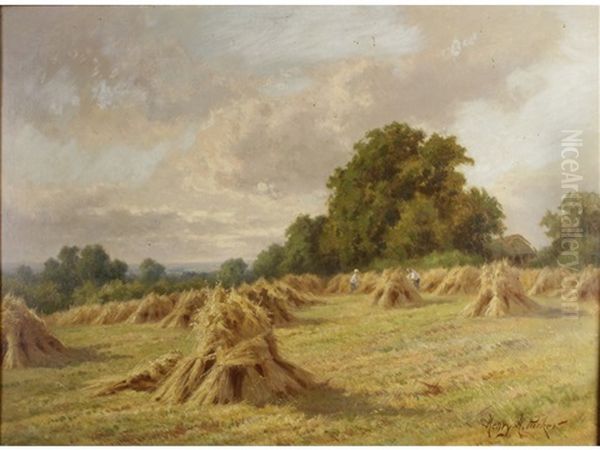 Gleaners Tying Corn Stooks - view 1