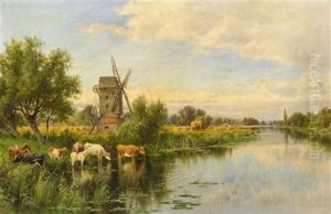 Windmill And Cattle by Henry H. Parker
