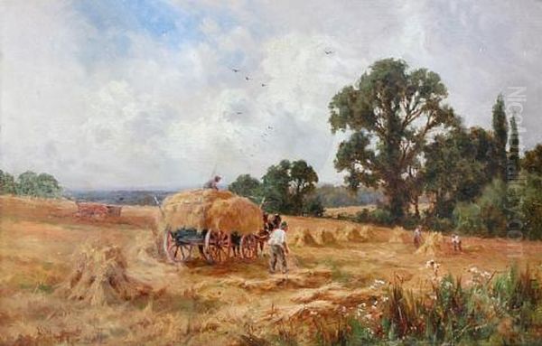 Harvest Scene With Men Loading Cornstooks On A Wagon - view 1