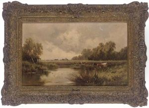 Cattle Watering In A River Landscape Cattle Watering In A River Landscape