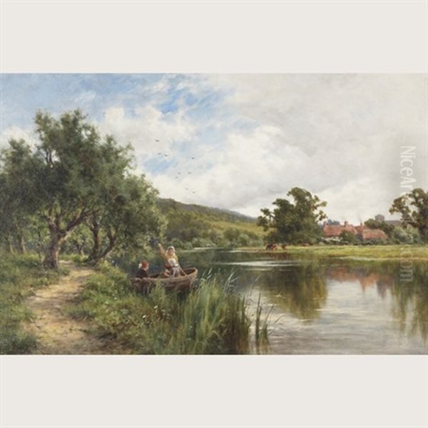 Figures Boating Near A Sunlit Path - view 1