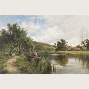 Figures Boating Near A Sunlit Path