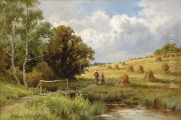 A Summer Landscape With Figures In A Hay Field - view 1