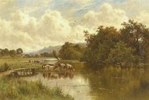 Pangbourne, Berkshire - Cattle Watering By A Footbridge