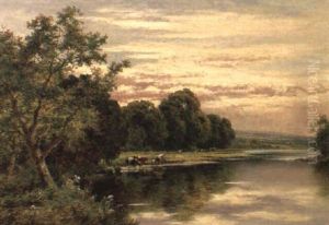 Cattle Watering At Witley, Surrey by Henry H. Parker