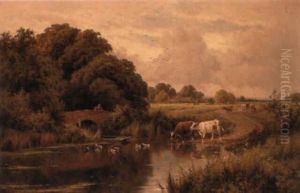 Cattle Watering By A Tranquil River
