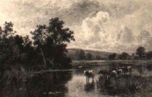 Cows Wading By A River by Henry H. Parker