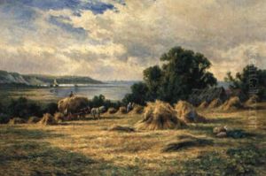 Harvesting On The Sussex County Near Eastborne by Henry H. Parker