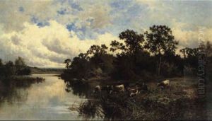 Cattle At A Watering Place by Henry H. Parker
