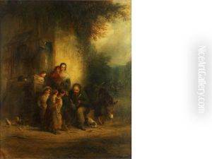 Tinker Mending A Kettle By A Cottage Door