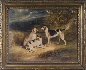 Three Hunting Dogs In A Landscape by Henry Perlee Parker