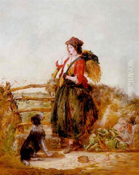 Junge Landfrau Mit Ahrengabe An Holzernem Gatter - view 1