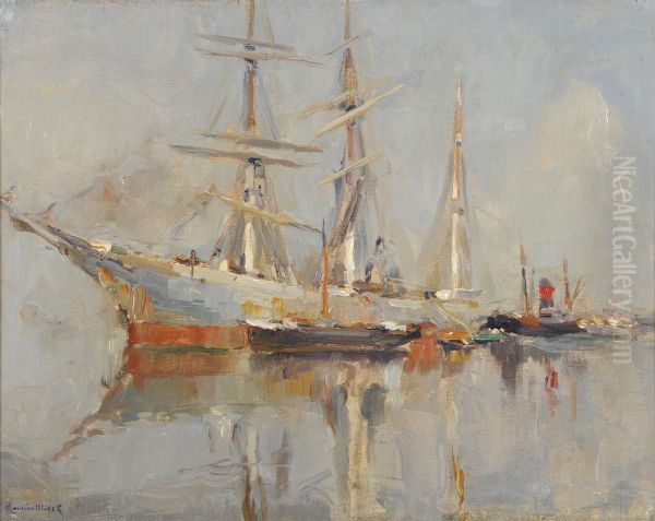 Continental Harbour Scene With Shipping - view 1