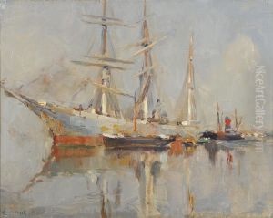 Continental Harbour Scene With Shipping by Maurice Blieck