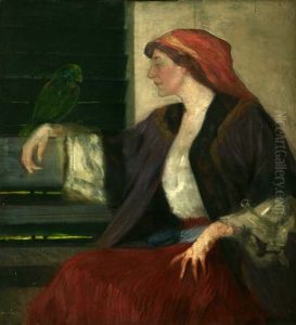 Lady With A Parrot by Lawton S. Parker