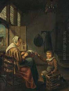 Bub Und Magd Beim Kloppeln In Einer Stube. by Pieter Bliek