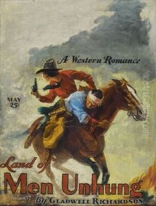 Woman Rescuing Wounded Cowboy On Horseback (magazine Cover Illus. For Issue Of Wild West Stories And Complete Novel Magazine) by Harry Landon Parkhurst