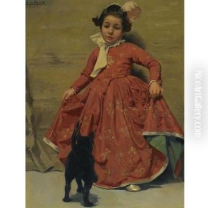 Senorita Bailando Para Su Gato - Girl Dancing For Her Cat by Andres (Comte) Parlade y Heredia