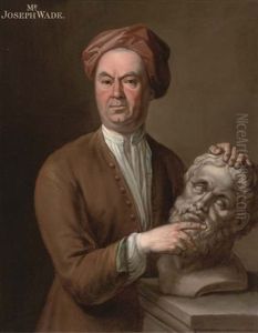 Portrait Of Joseph Wade In A Brown Coat, His Hands Resting On An Antique Bust