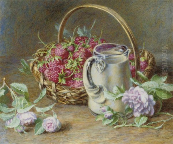 Still Life Of A Basket Of Strawberries And A Jug Of Cream - view 1