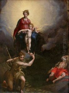 La Madone Et L'enfant Avec Saint Jean Baptiste Et Saint Jerome by Girolamo Francesco Maria Mazzola (Parmigianino)