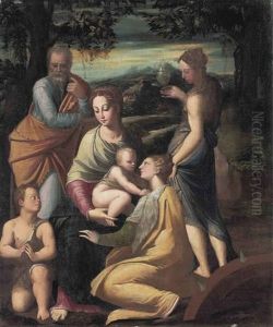 The Holy Family With The Infant Saint John The Baptist, Saints Margaret And Mary Magdalene by Girolamo Francesco Maria Mazzola (Parmigianino)