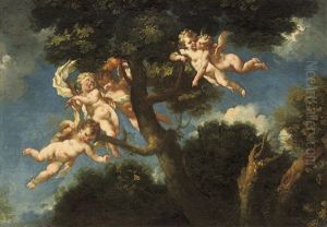 Putti Disporting In A Landscape by  Parmigianino (Michele da Parma)