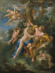 Angelica Und Medoro, Der Den Namen Seiner Geliebten In Die Rinde Eines Baumes Schneidet (after Ariost) by Parmigianino (Michele da Parma)