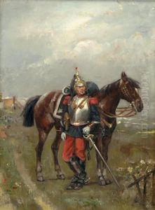 Husar Med Hast. Signerad. Duk, Dubblerad, 48x36 by Albert Bligny