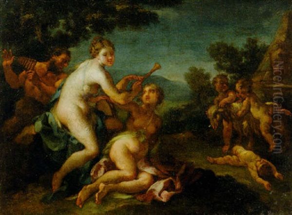 Nymphs And A Satyr With Putti Playing With A Goat - view 1