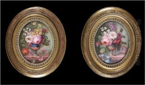 Bouquet De Fleurs Dans Un Vase Pose Sur Un Entablement (2 Works) by Philippe Parpette