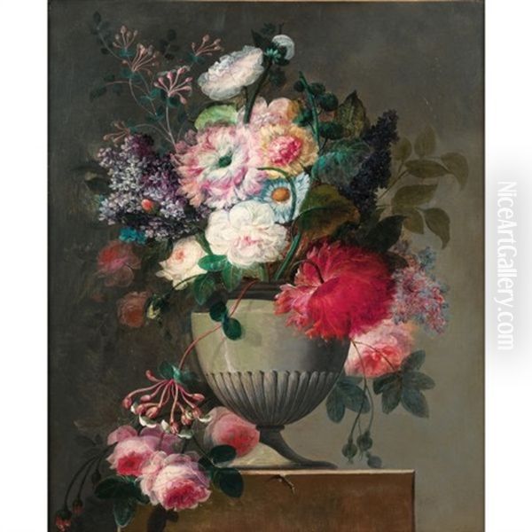 Nature Morte Au Vase De Fleurs Sur Un Entablement De Marbre (2 Works) - view 1