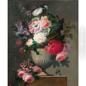 Nature Morte Au Vase De Fleurs Sur Un Entablement De Marbre (2 Works)