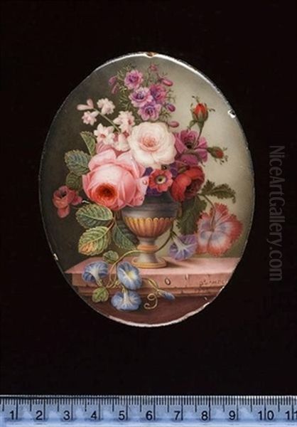 Still Life Of Flowers In Urns Standing On A Ledge (+ Another, 1778, Similar; Pair) - view 1