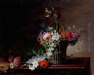 Corbeille De Fleurs Sur Un Entablement by Philippe Parpette